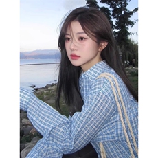 TC561-P45蓝色格子衬衫女装夏季2026年新款衬衣法式上衣，女装衬衫，星座617A-2