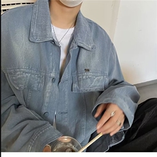 美式复古做旧水洗牛仔外套男女潮流宽松百搭情侣夹克JK3318-P53，男装工装外套，星座208-5