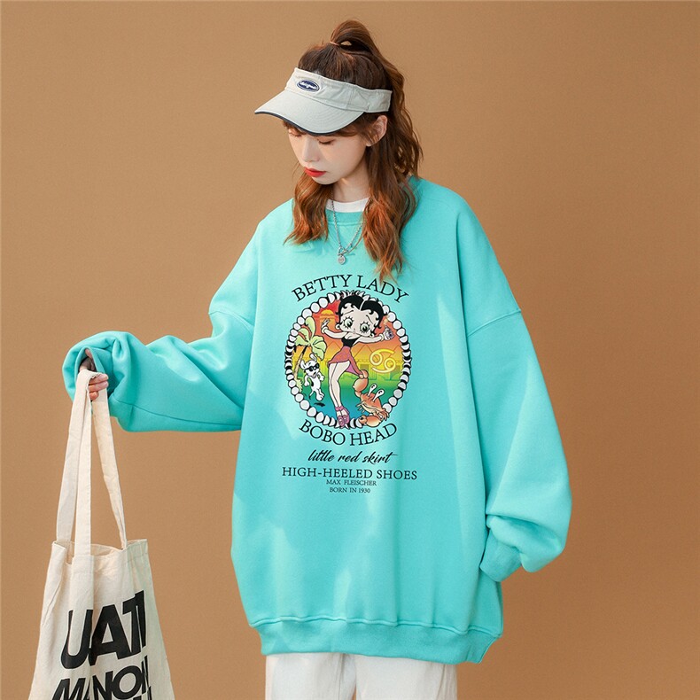 美式复古贝蒂女郎卡通情侣潮长袖圆领卫衣宽松上衣W165P30控48,男装卫衣,A247A