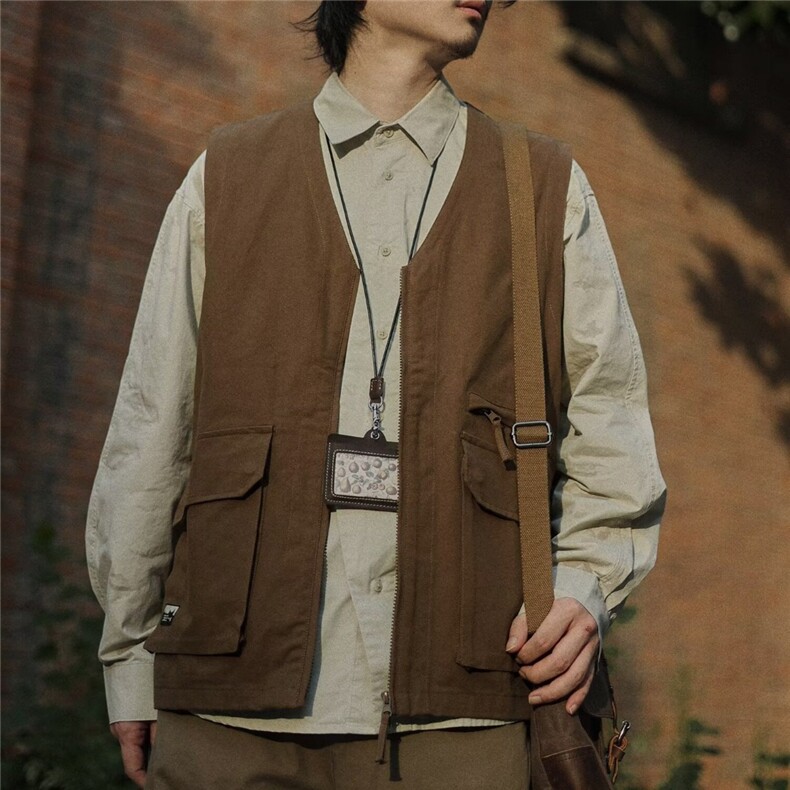 J54-P40秋季日系慵懒垂感工装马甲男宽松休闲无袖背心情侣同款，男装背心/马甲，电商B323A