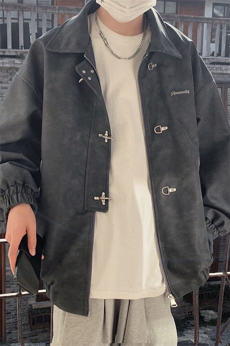1美式港风大码M-5XL情侣女水洗雪花皮夹克皮衣男JK8741P130控168,男装夹克,星座226-2