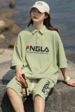 中性风夏季短袖T恤短裤两件套女情侣半袖POLO衫运动套装6623-P60，男装Polo衫，电商A441-1