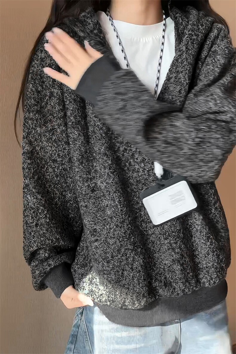 肌理质感宽松V领百搭上衣复古颗粒感连帽卫衣HY899TP45控88,男装卫衣,电商A102B