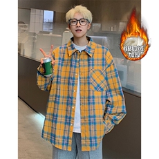 薄款改加绒特批P40无差价冬银狐绒加厚宽松格子衬衫男C2501J加绒，男装衬衫，电商A001-1