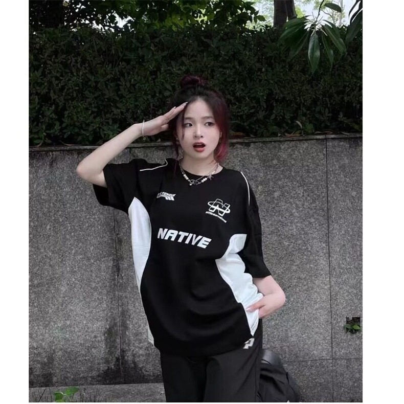 青少年渐变常规非品牌宽松型ins夏季美式潮牌字母印花拼色短袖t恤,男装T恤,星座506A