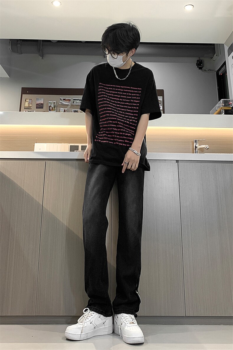 现货渐变拉链黑色牛仔裤男大码修身直筒裤K5804-K5805-P50,男装牛仔裤,星座205