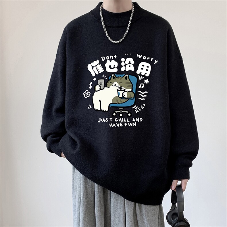 半高领毛衣男大码胖子针织衫毛线衣 M18403-P45 加绒款-P65图片