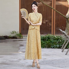 现货新中式2024春夏新款印花改良洋气高雅气质两件套，女装套装/套裙，涵墨