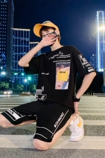 2021夏季潮牌休闲运动短袖短裤两件套青少年T恤套装男TZ237，男装套装，电商A441