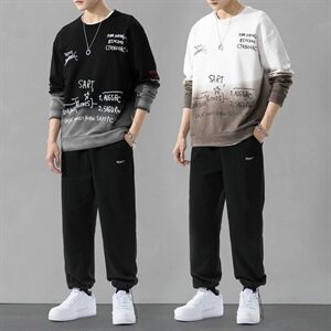 男士运动休闲套装2021新款韩版潮流秋季渐变卫衣两件套DF156TP90图片