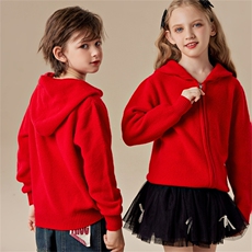 男女通用拉链带帽有帽不可拆春秋冬时尚，童装儿童羊绒衫，六一童装