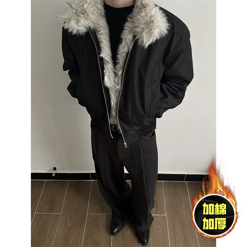 现货高品质美式高街重磅狼王座山雕毛毛领棉衣男女加厚棉服冬外套，男装棉衣，电商A486