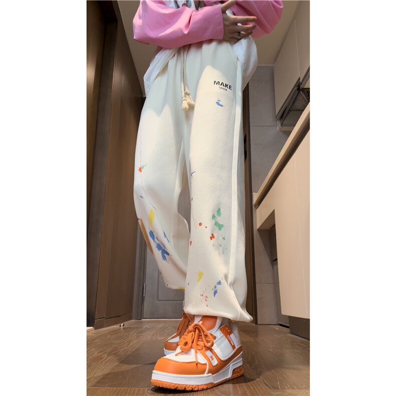2024港风新款彩色泼墨印花宽松束脚休闲裤B315-K23431-p50控78图片