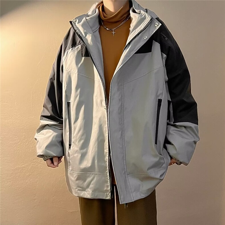 拼色山系户外冲锋衣男女春装防水三合一可拆卸登山夹克W2074P68,男装夹克,星座1116-2