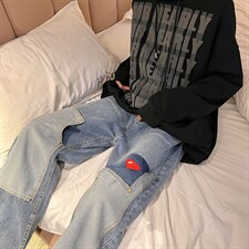 高级感直筒牛仔裤男爱心设计感阔腿裤K558P42，男装牛仔裤，星座1116-2