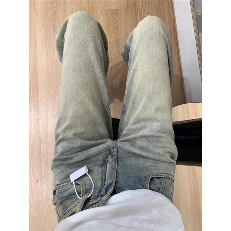 美式复古宽松加绒加厚阔腿牛仔裤女秋冬新款高腰直筒垂感裤子,男装牛仔裤,星座506A