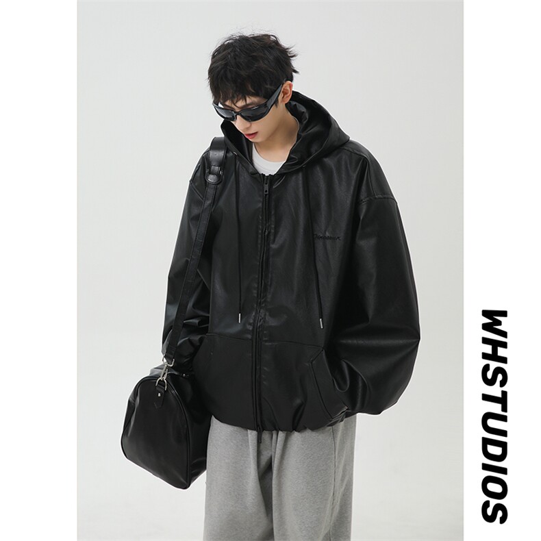 春季新款港风日复古连帽皮衣夹克外套男潮XZ213-JK5000-P88控108,男装夹克,星座213