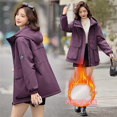 独特漂亮紫色加绒加厚派克服女2025冬季休闲宽松收腰显瘦棉服外套，女装短外套，E百度