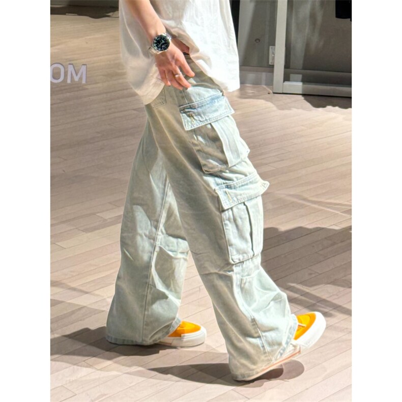 【有货】浅蓝色多口袋工装牛仔裤男款宽松美式裤子K8034LL-特P56图片
