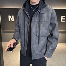 假两件皮衣男连帽可拆卸款高级感皮夹克外套男C317-6662-P160，男装夹克，电商C317