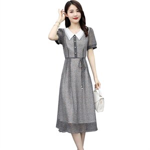 2021夏季新款时尚显瘦碎花连衣裙 优雅气质中长款女装裙子图片