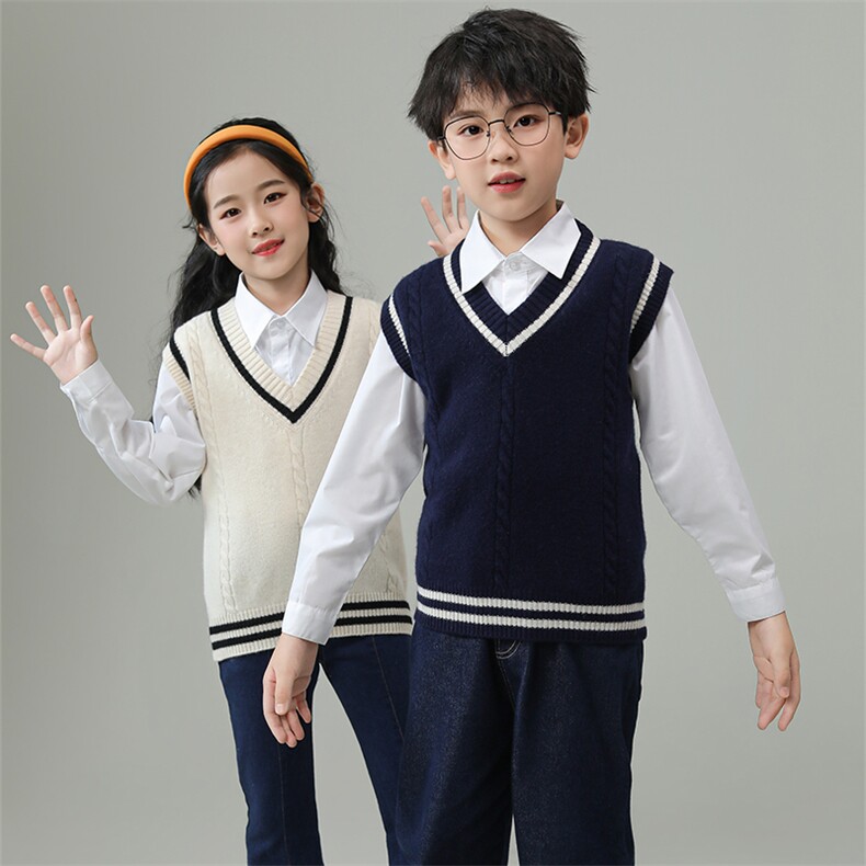 儿童V领毛衣背心秋季新款青春活力针织马甲男女童百搭学院风外套,童装马甲,魁星羊绒