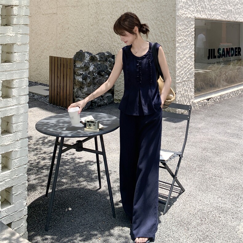 现货210-3273-P165-K218新款法式宽松马甲上衣配阔腿裤2025年夏季,女装套装/套裙,浙宝210（原浙宝191）