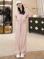 休闲运动时尚套装女春季新款高级感气质拉链连帽卫衣直筒裤两件套，女装套装/套裙，江南