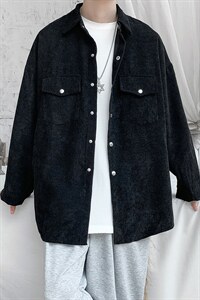 2025春夏新款灯芯绒港风纯色方领长袖休闲衬衫上衣D201-DM76-P45，男装衬衫，电商D321-1