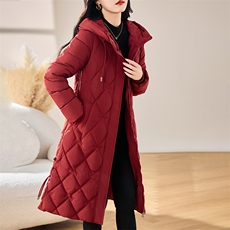 2024年冬季女装新款连帽直筒型纯色中长款羽绒棉棉服风衣棉衣，女装棉衣/棉服，初闻兮