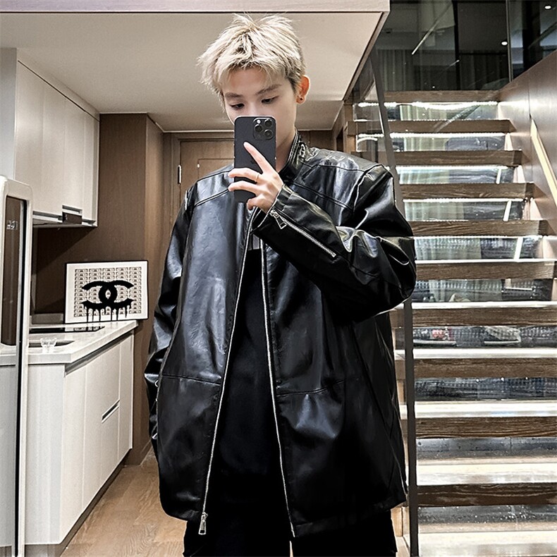 潮流皮夹克男春季男士休闲立领外套皮衣宽松机车A266-PY005-P85，男装皮衣，电商A266