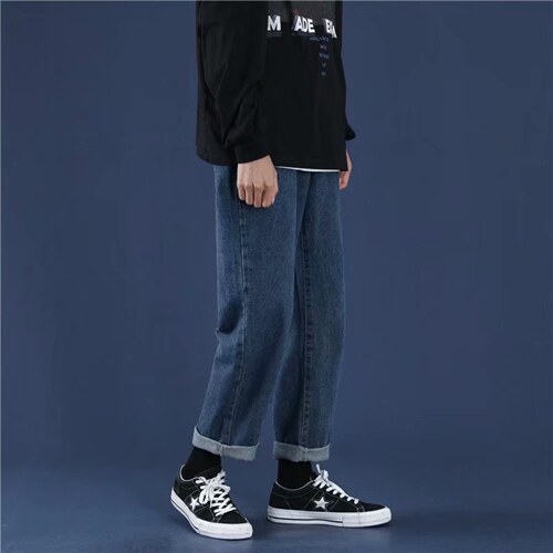 主推2023新款四季九分宽松直筒牛仔裤休闲百男女裤子k907--p35，男装牛仔裤，星座1008-1