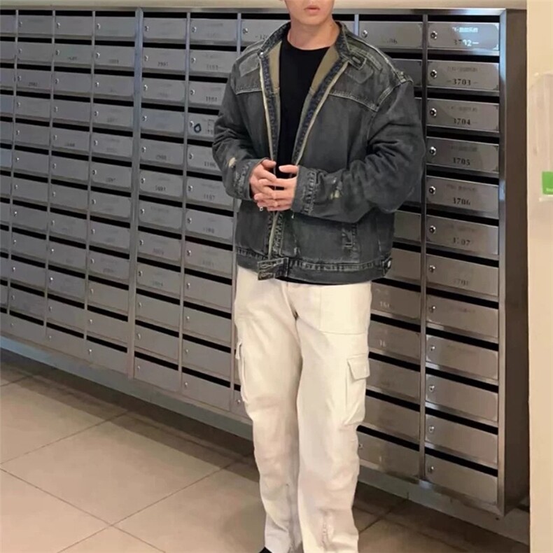 美拉德潮牌复古水洗做旧牛仔外套男女高街百搭浮雕异形机甲夹克秋,男装工装外套,星座1210-1