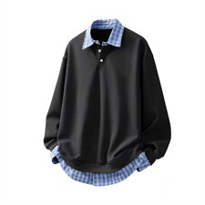 可二开衬衫领卫衣大码M-5XL表面棉底部聚酯纤维78010P58，男装衬衫，星座227-7