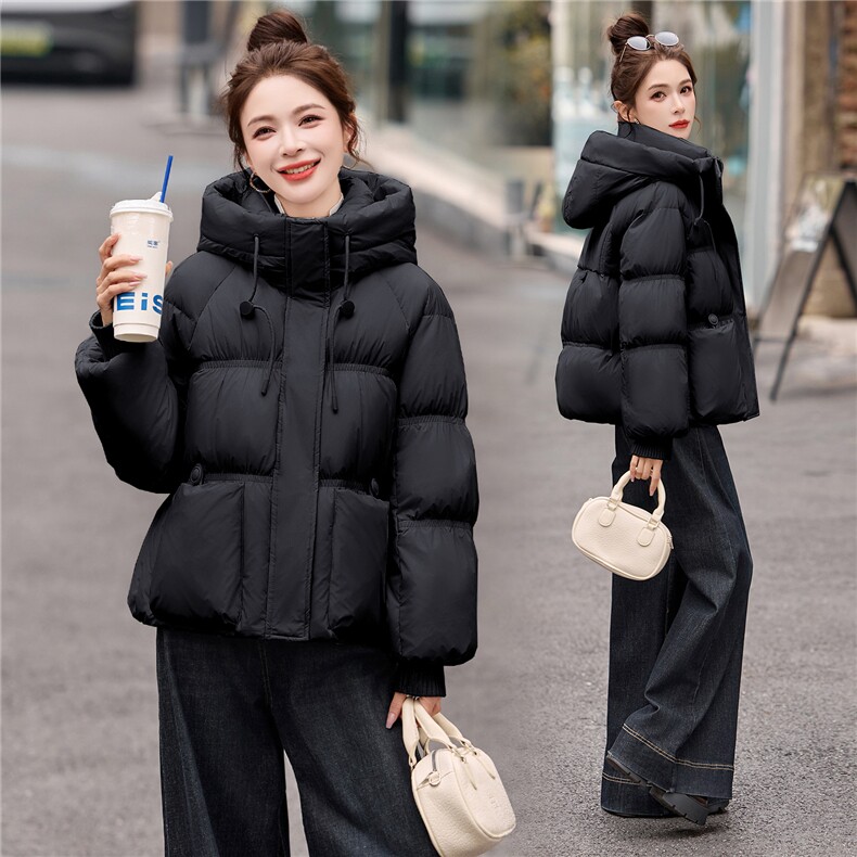 蓝色小清新优雅风连帽羽绒服女冬季2025年新款白鸭绒加厚保暖外套,女装羽绒服,悠米