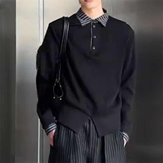 W195-P55高质量秋季休闲长袖假两件，男装T恤，电商B323A