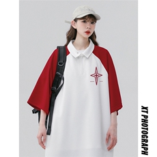 中性风23新款夏季时尚百搭翻领半拉链短袖T恤DT466P45控68，男装T恤，A247A