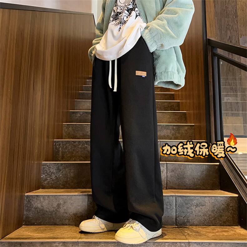 DD2195-TP40控价58冬季港风贴标宽松长裤羊羔绒华夫格保暖休闲裤,男装休闲裤,电商A102-1