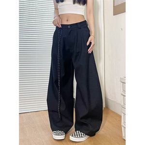 春夏美式复古通勤垂感弯刀西裤男女直筒宽松阔腿休闲长裤 KQ623图片