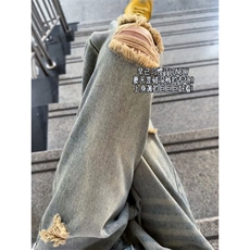 B221美式ins高街暗黑宽松直筒破洞牛仔裤LK24180-特P38控68，男装牛仔裤，电商B221
