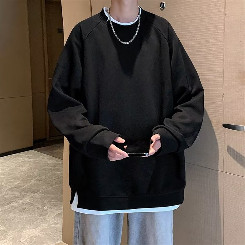 假两件卫衣男纯色宽松圆领长袖t恤痞帅百搭打底休闲外套W027,男装T恤,星座1116A-1（原606A）