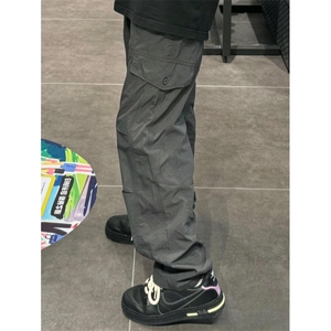 美式hiphop裤子贴标设计机能户外冲锋裤男vintage小众直筒休闲裤图片