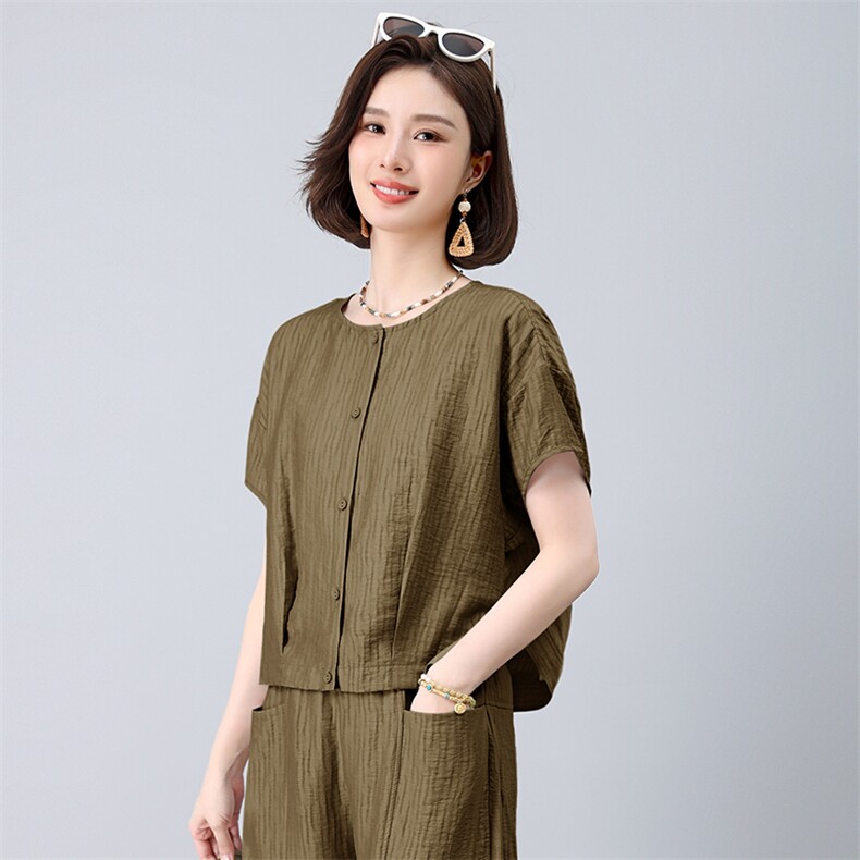 两件套女夏季天丝亚麻透气清爽百搭时尚套装女（上衣款号25121）,女装套装/套裙,曼沙奕珂