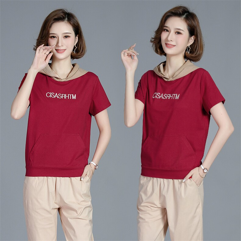 短袖t恤女士宽松夏季2021年新款短袖中年妈妈衫遮肚纯棉上衣，女装T恤，依恋蒂丝