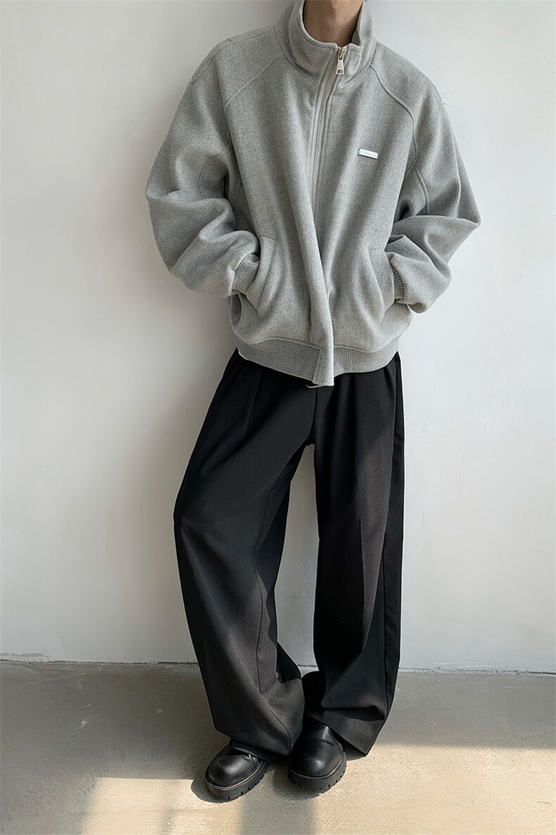 冬装新品弯刀袖毛呢加棉夹克棉衣休闲纯色加厚外套男H1021P118,男装棉衣,电商A341