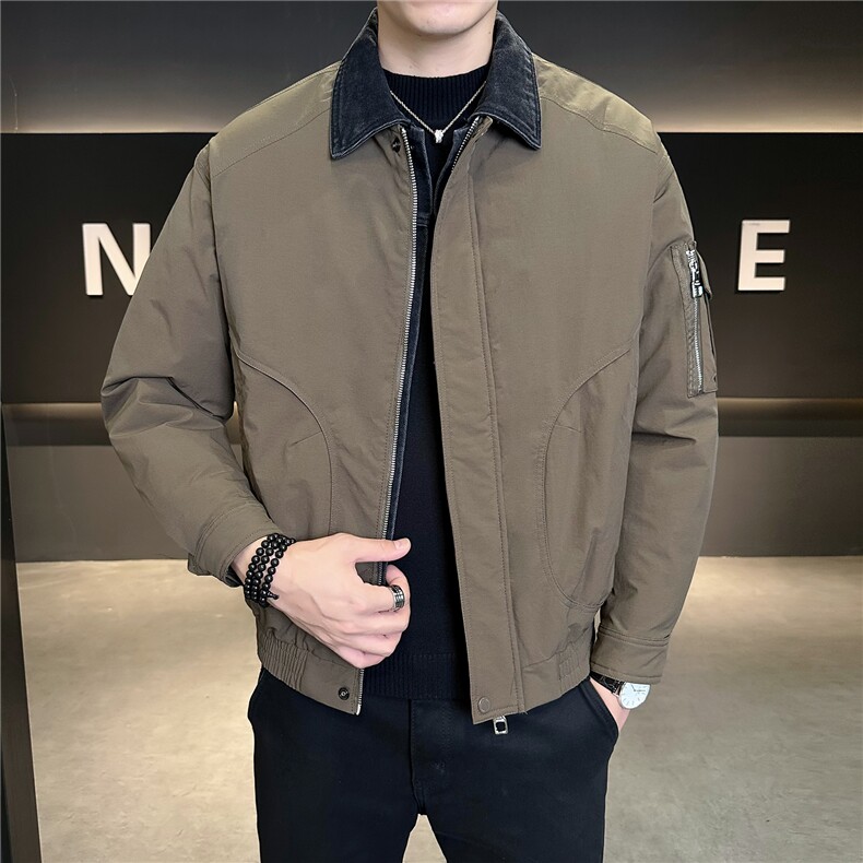 M-3XLB3533235P190黑色2025牛仔假两件翻领冬季男羽绒服外套,男装羽绒服,电商B353