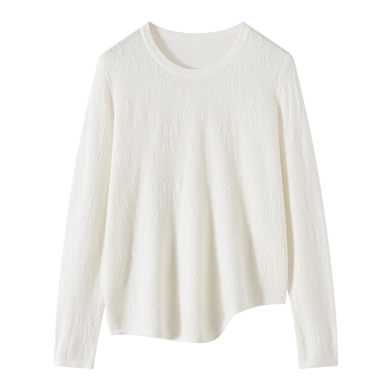 2026年秋季时尚百搭通勤简约休闲不对称圆领长袖，女装羊毛衫，东远绒业