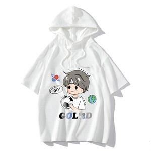 LD54207-P45 连帽短袖t恤男大码胖子带帽五分袖中袖图片