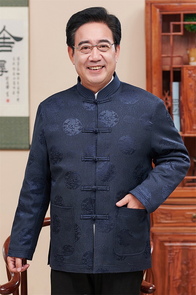 常货中老年风唐装加绒外套男送爸爸生日礼物外套风爷爷装,男装民族服装,钱塘723