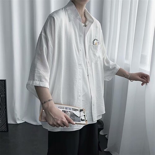 小雏菊衬衫男短袖外套男韩版潮港风休闲宽松痞帅衬衣C3020-p28，男装衬衫，星座1008-1